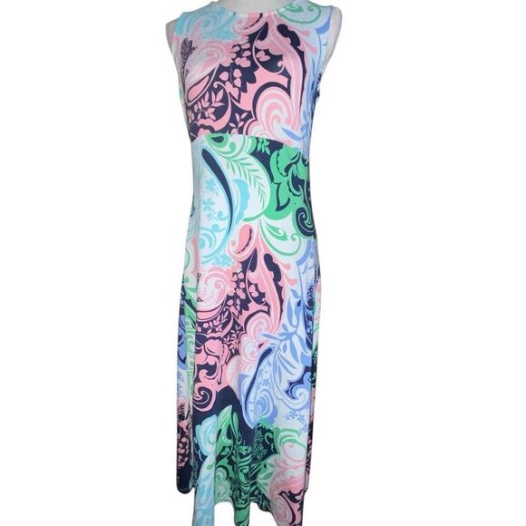 Talbots Pink Blue Green Paisley Twist Back Maxi Dress Women’s Med Petite - Picture 1 of 10
